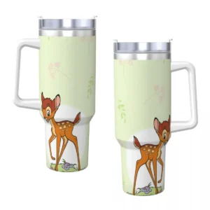 Stainless Steel Tumbler Cute Bambi Thermal Mug Keep Heat Cold Drink Mugs Cup Beach Printed Water Bottle