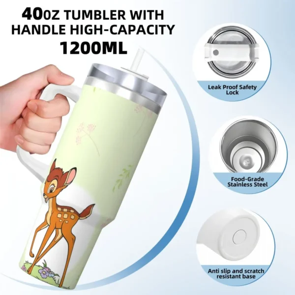 Stainless Steel Tumbler Cute Bambi Thermal Mug Keep Heat Cold Drink Mugs Cup Beach Printed Water Bottle - Image 2