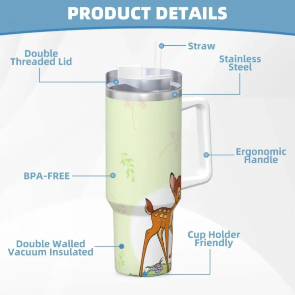 Stainless Steel Tumbler Cute Bambi Thermal Mug Keep Heat Cold Drink Mugs Cup Beach Printed Water Bottle - Image 4