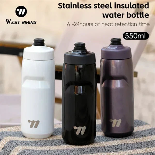 WEST BIKING Cycling Water Bottle 550ml Food-Grade Stainless Steel Thermal Bottle Sports Metal Kettle Cold Water Insulated Bottle